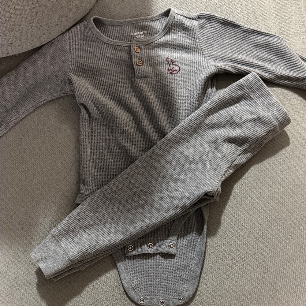 Carter's Gray waffle knit Long-Sleeve Bodysuit 18 months